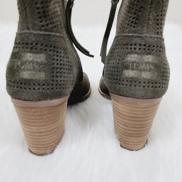 Toms Perforated Suede Peep Toe Majorka Bootie Heel - Picture 5 of 9